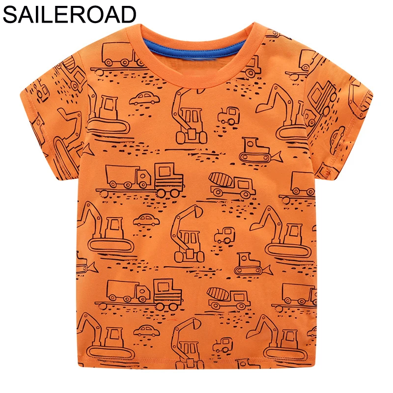 SAILEROAD Экскаватор Печати Футболки для Мальчиков Лето Новые Детские Топы Хлопок