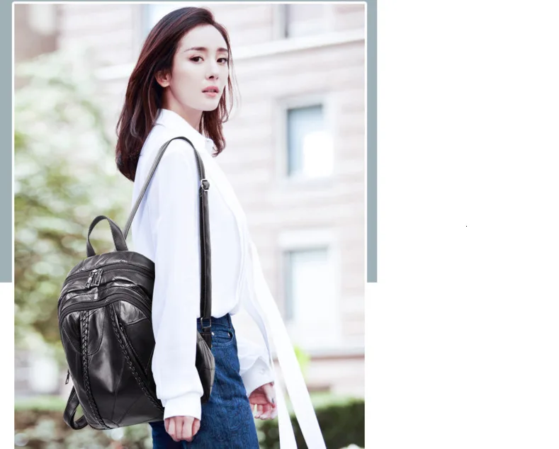Genuine Leather Sheepskin Backpacks Female Both Shoulders Backpack Rucksack Large Capacity Travel Preppy Style Women Bags