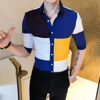 Spring Men Short Sleeve Shirt Patchwork Color Casual Slim Fit Dress Shirts Streetwear Social Nightclub Tops Camisa Masculina
Spring Men Short Sleeve Shirt Patchwork Color Casual Slim Fit Dress Shirts Streetwear Social Nightclub Tops Camisa Masculina