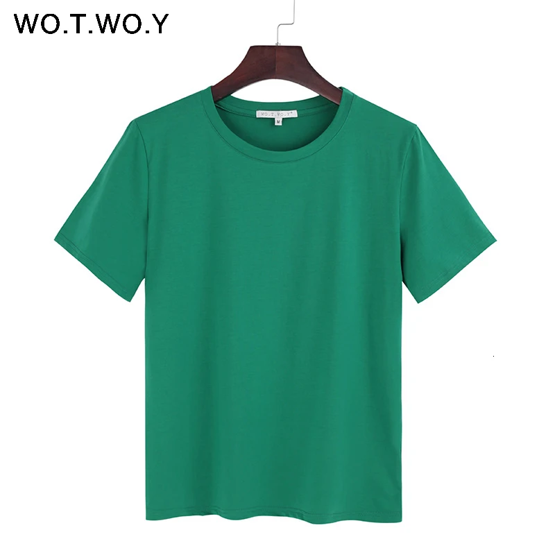 2018 Summer Cotton T Shirt Women Loose Style Solid Tee Shirt Female Short Sleeve Top Tees O-Neck T-shirt Women