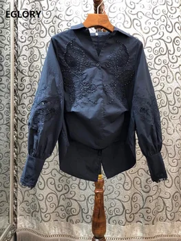 100%Cotton Shirts 2020 Spring Fashion Dark Blue Blouses Women Turn-down Collar Hand Made Beading Embroidery Long Sleeve Shirts
100%Cotton Shirts 2020 Spring Fashion Dark Blue Blouses Women Turn-down Collar Hand Made Beading Embroidery Long Sleeve Shirts