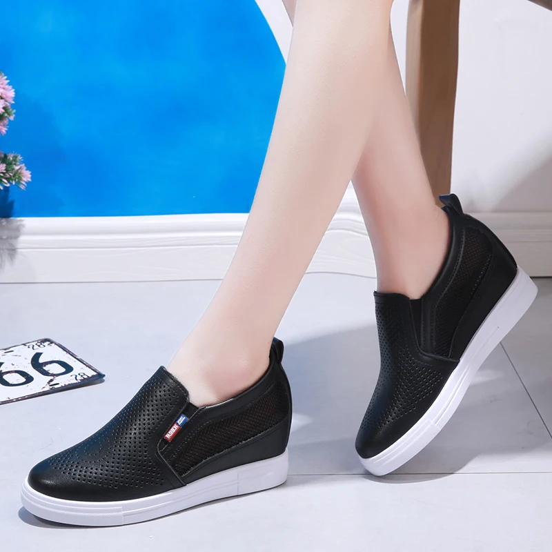 

New Summer Casual Shoes for Women Creepers Flat Platform Shoes Breathable Sneakers Women Flats Slip on Hollow Wedges High Heels
