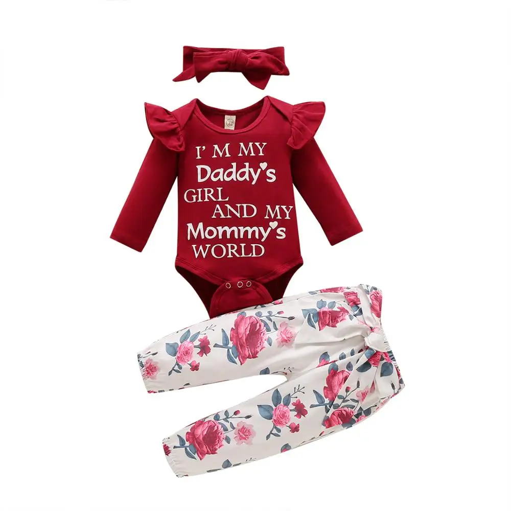 Newborn Toddler Baby Girls 3Pcs Outfits Long Sleeve Letter Printed Bodysuits Top + Bowknot Long Pant +Bow Headband Outfits
Newborn Toddler Baby Girls 3Pcs Outfits Long Sleeve Letter Printed Bodysuits Top + Bowknot Long Pant +Bow Headband Outfits