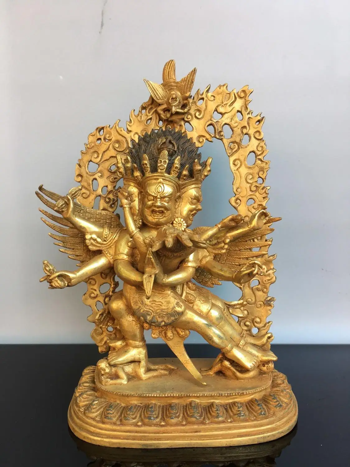 12" Tibet Buddhism Temple bronze Gilt gold Shengle King Kong Buddha Statue Vajrapani Mahakala Wrathful Deity Buddha Statue 
12" Tibet Buddhism Temple bronze Gilt gold Shengle King Kong Buddha Statue Vajrapani Mahakala Wrathful Deity Buddha Statue