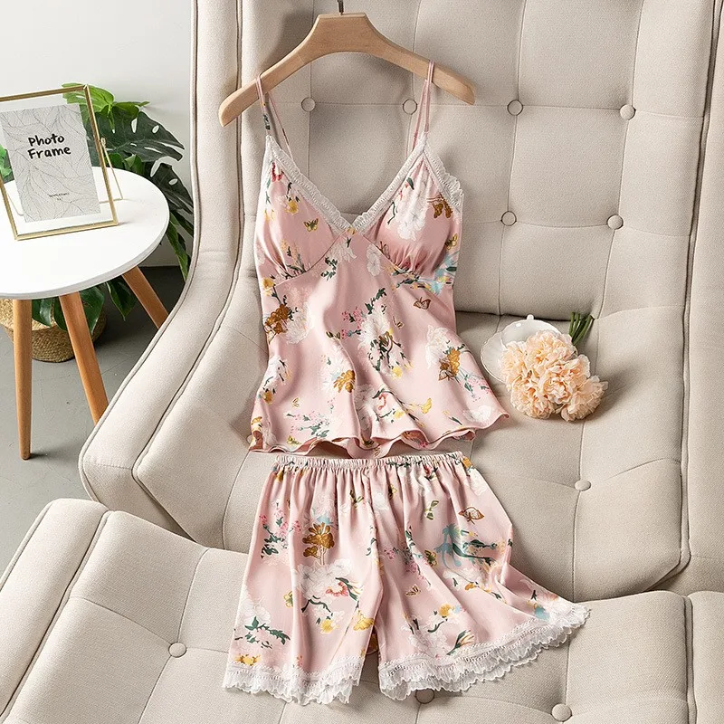 Lady 2PCS Strap Top&Shorts Casual Intimate Lingerie Soft Print Satin Shorts Set Pajamas Silky Home Clothes Nightwear Pijamas
Lady 2PCS Strap Top&Shorts Casual Intimate Lingerie Soft Print Satin Shorts Set Pajamas Silky Home Clothes Nightwear Pijamas