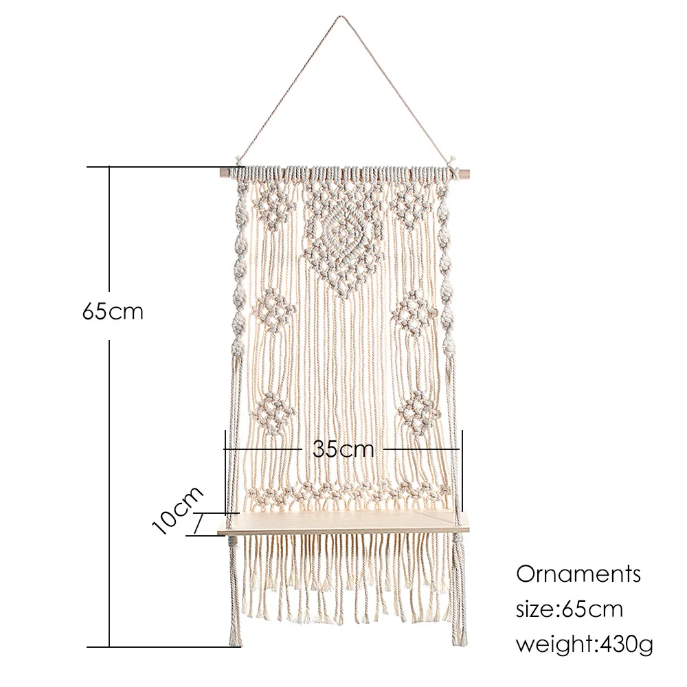 Macrame Floating Shelf Wall Hanging - Woven Tassel Display Shelf 6 H52e3fadaf6a94c94a86706387deb16caZ