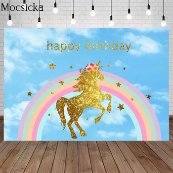 Mocsicka Golden Unicorn Happy Birthday Backdrop Rainbow Custom Name Child Portrait Photo Party Decorative Photography Background
Mocsicka Golden Unicorn Happy Birthday Backdrop Rainbow Custom Name Child Portrait Photo Party Decorative Photography Background