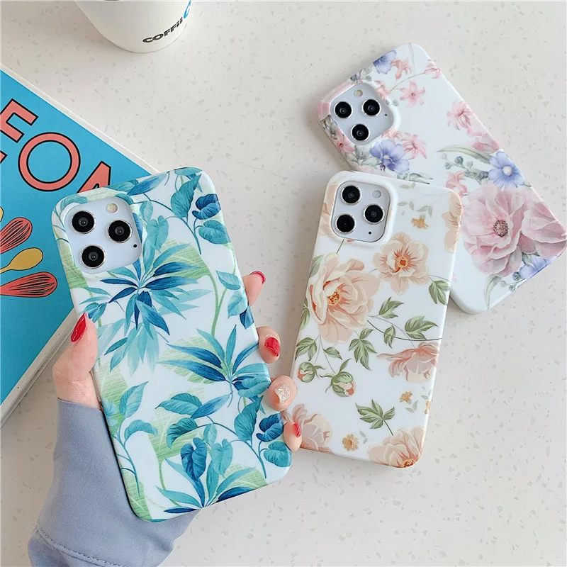 INS Plants flower painted Case for iphone 12 12Pro Max 11 11Pro X XR XS Max 7 8 Plus SE Matte soft silicone case Cover capa