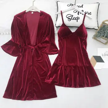 Autumn Winter Women Nightgown Sets 2 Pieces Nightdress Bathrobe With Chest Pad Female Kimono Bath Gown Sleepwear Robes Suit
Autumn Winter Women Nightgown Sets 2 Pieces Nightdress Bathrobe With Chest Pad Female Kimono Bath Gown Sleepwear Robes Suit