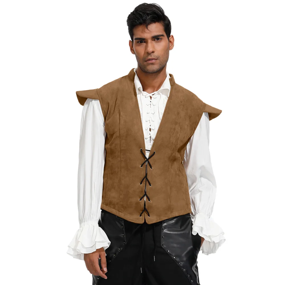 Men Lace-up Front Vest Coat Cap Sleeves Deep V-Neck solid color slim tops autumn male fit vintage party Steampunk Gothic coat
Men Lace-up Front Vest Coat Cap Sleeves Deep V-Neck solid color slim tops autumn male fit vintage party Steampunk Gothic coat