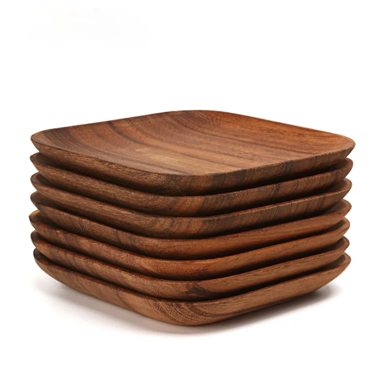 

Набор квадратных деревянных тарелок из дерева акации, 2 шт.