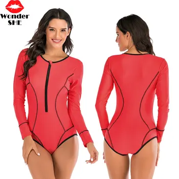 Female Solid Red One Piece Swimsuit Print Long Sleeve Women Swimwear Bathing Suit Rash Guard Surfing Swimming Suit Rashguard
Female Solid Red One Piece Swimsuit Print Long Sleeve Women Swimwear Bathing Suit Rash Guard Surfing Swimming Suit Rashguard