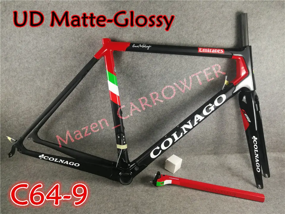Top UD Matte-Glossy Black Red Colnago C64 carbon road frame+Handlebar+Saddle+Bottle cages+50mm carbon wheelset Novatec A271 hubs 25