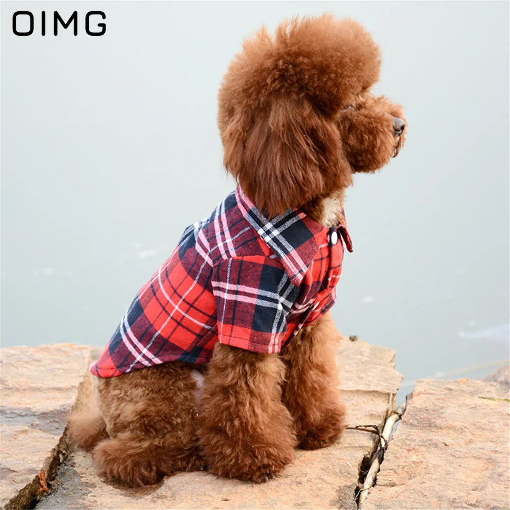 

OIMG Samll Dogs Clothes Classic Dog Blouse Soft Cotton Pet Plaid Shirts Tops Spring Autumn Pug Teddy Dachshund Pet Clothing