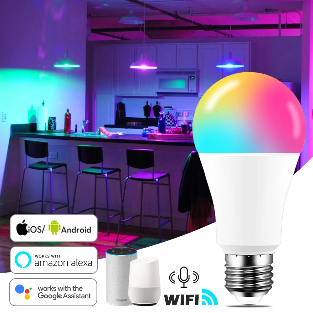 Умсветильник лампа B22 E27 с Wi Fi 15 Вт светодиодная RGB работает Alexa/Google Home 85 265 в + белый