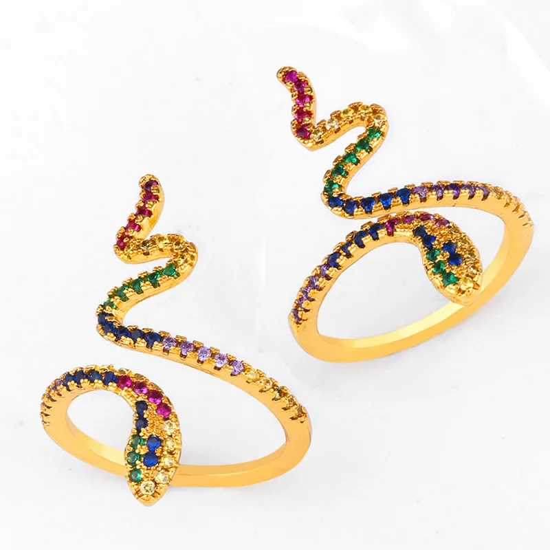 Фото Радужное кольцо ювелирные изделия Европейский ретро Змея регулируемые кольца