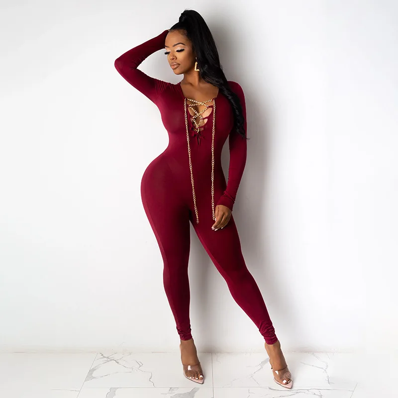 European and American Fashion Chain Bandage Jumpsuit Women's Hollow Tight and Sexy Adjustment Casual Street Women's Wear
European and American Fashion Chain Bandage Jumpsuit Women's Hollow Tight and Sexy Adjustment Casual Street Women's Wear