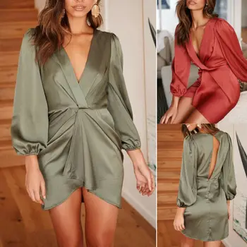 Women's Green Silk Cloth Mini Dresses Bandage Bodycon Long SleeveV-neck lace-up irregular Dress Party Cocktail Club Short Dress
Women's Green Silk Cloth Mini Dresses Bandage Bodycon Long SleeveV-neck lace-up irregular Dress Party Cocktail Club Short Dress