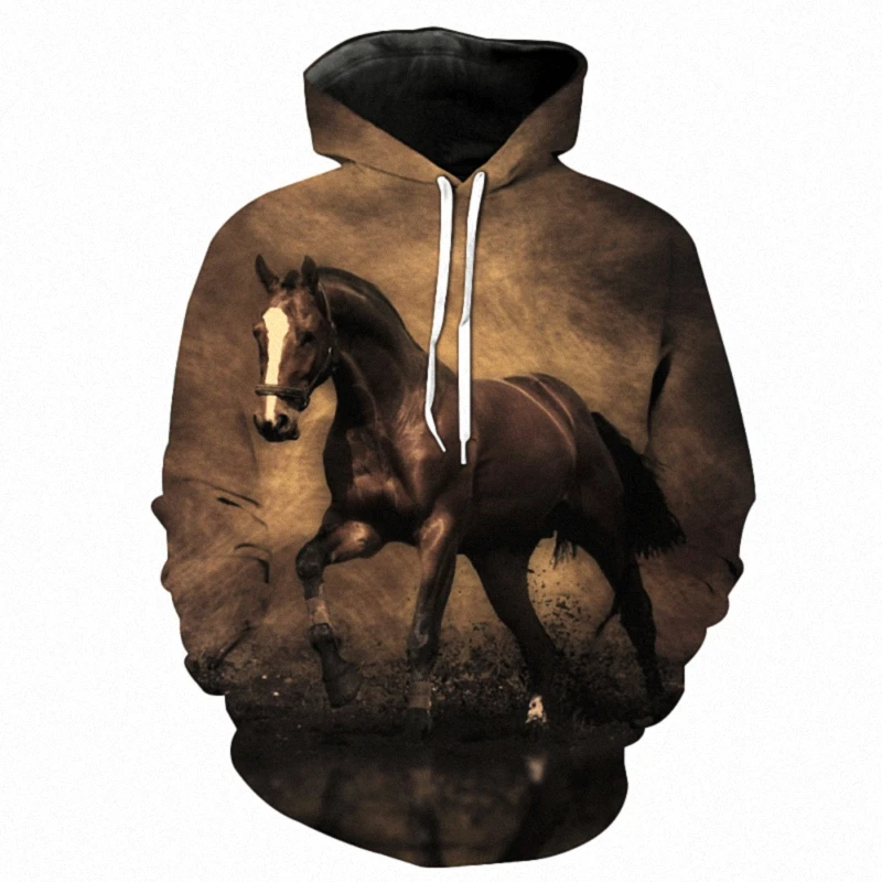 

2021 Hot Sale Sweatshirt Men Women 3D Hoodies Print Brown Horse Animal Pattern Pullover Unisex Casual Creative Oversized Hoodies