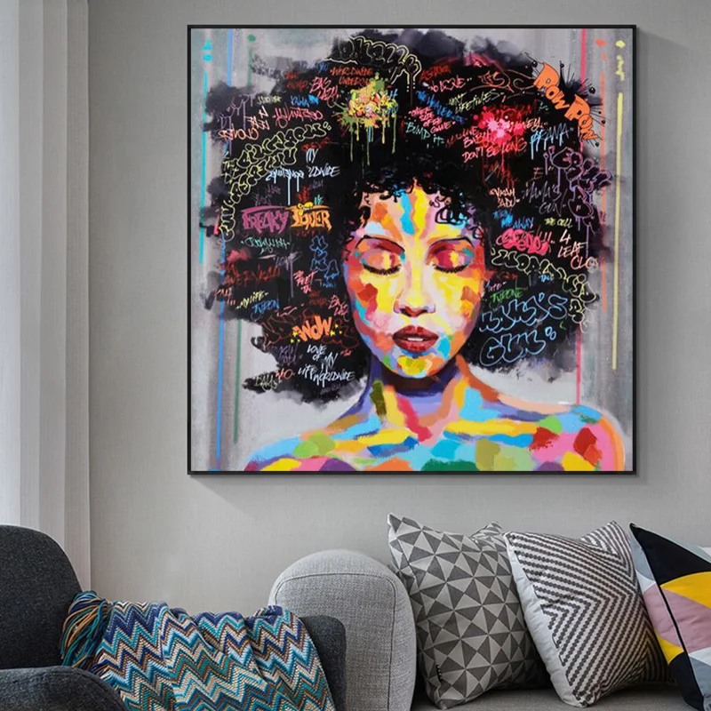 Abstract African Girl With Letters Wall Art Canvas Modern Wall Graffiti Art Paintings Black Woman Cuadros Picture Home Decor
Abstract African Girl With Letters Wall Art Canvas Modern Wall Graffiti Art Paintings Black Woman Cuadros Picture Home Decor