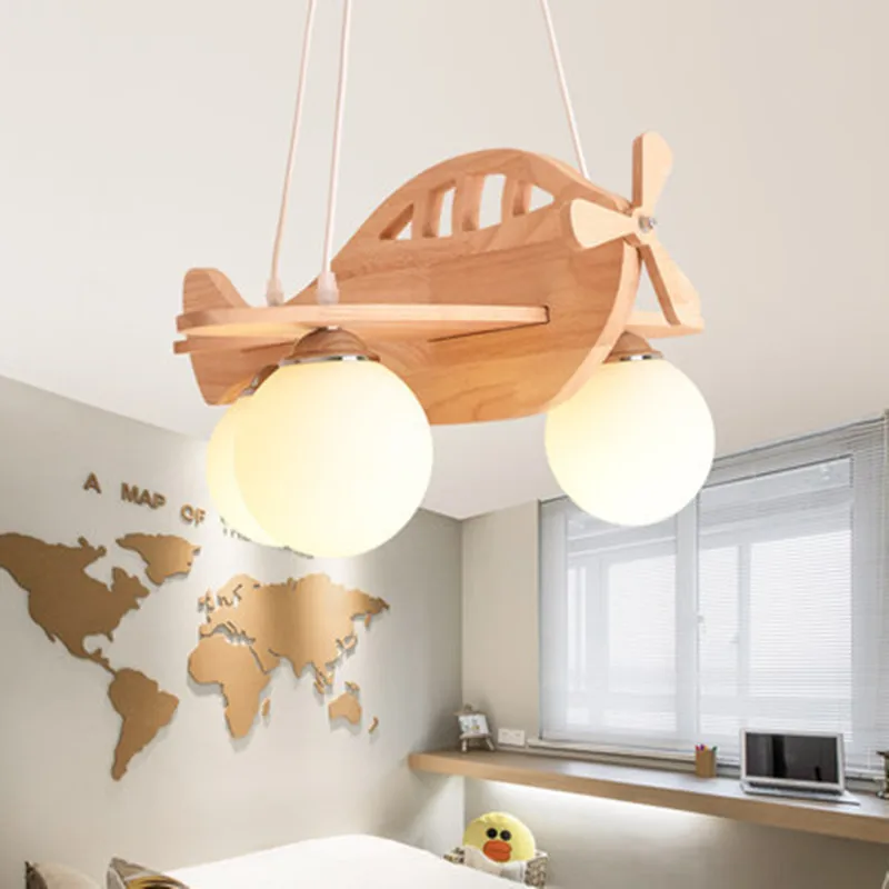 Фото Creative airplane light Nordic children room dining bedroom cartoon simple modern log chandelier | Лампы и освещение