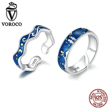 VOROCO Genuine 925 Sterling Silver Vintage Ring Wavy Van Gogh Starry Sky Open Ring Artistic Fine Jewelry Moon & Star BKR608
VOROCO Genuine 925 Sterling Silver Vintage Ring Wavy Van Gogh Starry Sky Open Ring Artistic Fine Jewelry Moon & Star BKR608