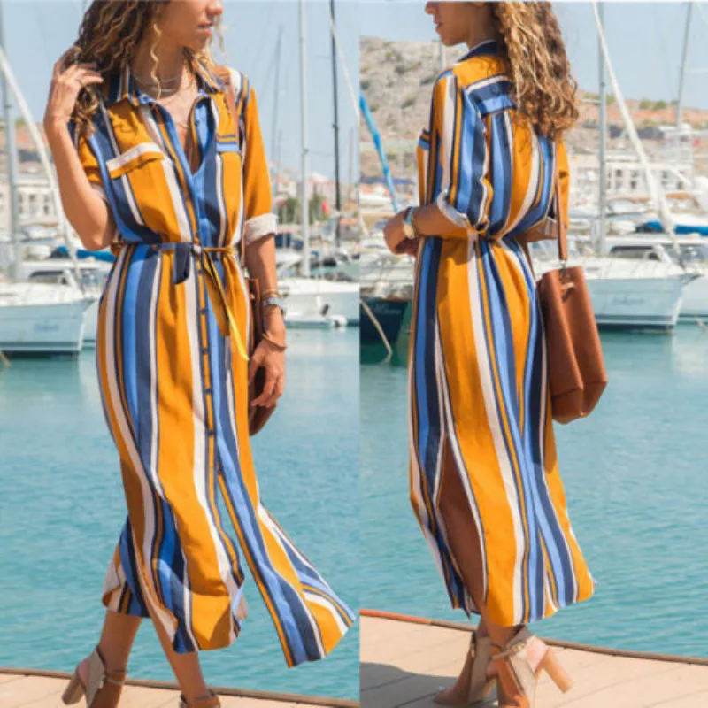 High Waist Straight Dress Women's Summer Boho Striped Short Sleeve Long Maxi Dress Party Beach Sundress Plus Size
High Waist Straight Dress Women's Summer Boho Striped Short Sleeve Long Maxi Dress Party Beach Sundress Plus Size
