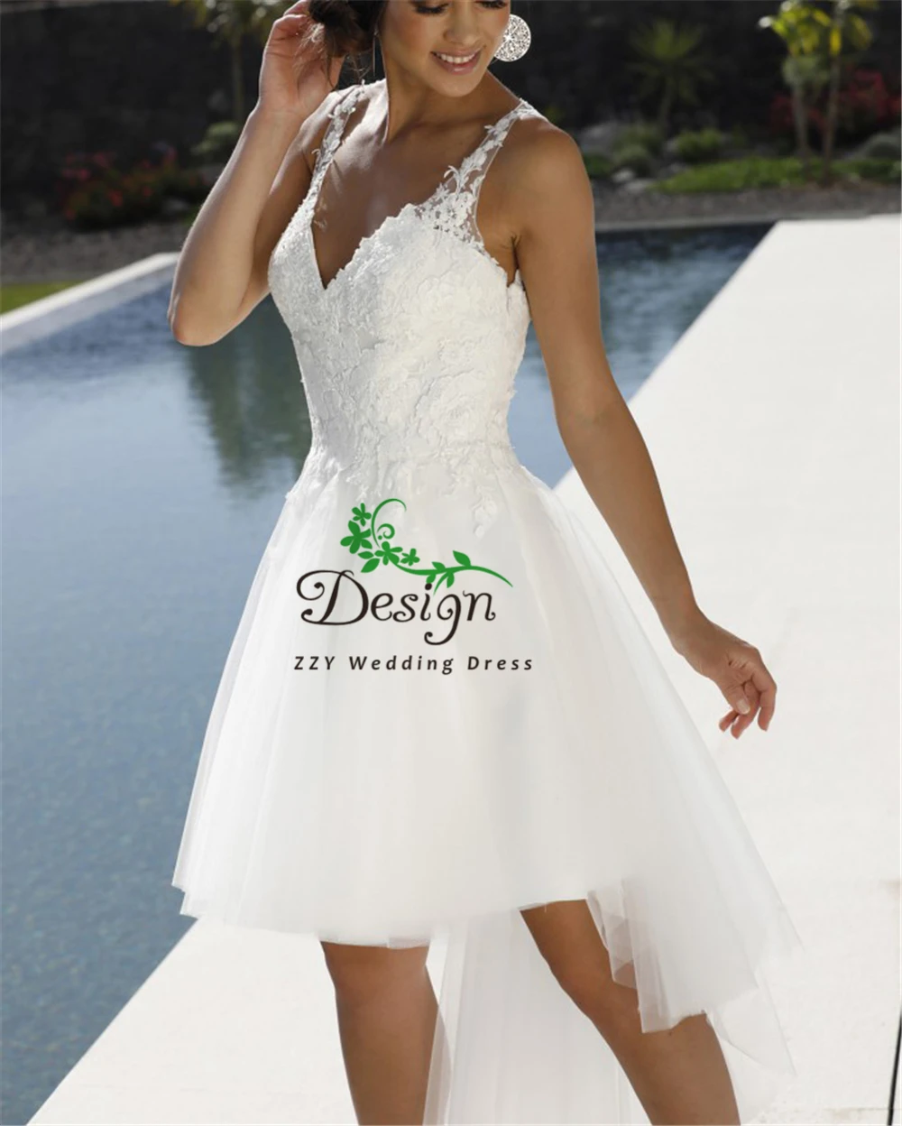 Simple White Short High/Low Robe De Mariee Spaghetti Straps Dropped Simple Appliques Tea-Length Custom-Made Vestido De Novia
Simple White Short High/Low Robe De Mariee Spaghetti Straps Dropped Simple Appliques Tea-Length Custom-Made Vestido De Novia