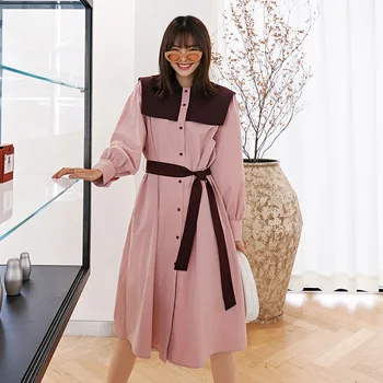 Korea can ship Chalaza hit color long sleeve Dresses women 2020 spring Long style turn down collar Loose dress with belt Y908
Korea can ship Chalaza hit color long sleeve Dresses women 2020 spring Long style turn down collar Loose dress with belt Y908
