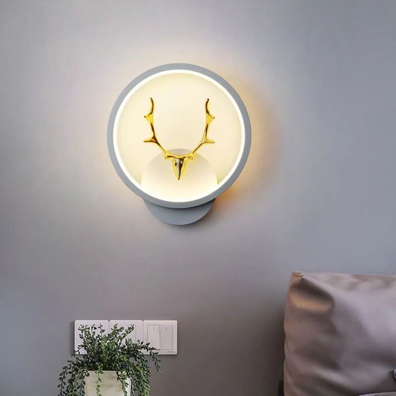 Round/Square Aluminum Led Wall Mounted Lamp Modern Fashion Gold Antlers Black White Interior Background Decoration Lighting | Освещение