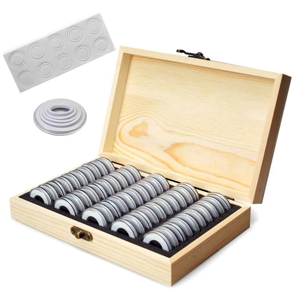 Coin Storage Box with Adjustment Pad 50PCS Adjustable Wooden Commemorative Coin Collection Case Holder Capsules
Coin Storage Box with Adjustment Pad 50PCS Adjustable Wooden Commemorative Coin Collection Case Holder Capsules