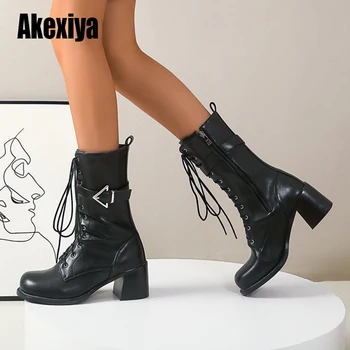 Akexiya Boots Women Mid-Calf Leather Zip Lace-Up metal button Round Toe High Heel Lady Boots Handmadew021
Akexiya Boots Women Mid-Calf Leather Zip Lace-Up metal button Round Toe High Heel Lady Boots Handmadew021