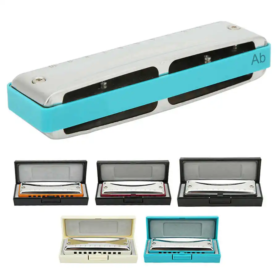 Blues Harmonica 10-Hole Mouthorgan Ab/F/G/Eb/Db Key Portable Wind Instrument High Gloss Waterproof Blues Harmonica