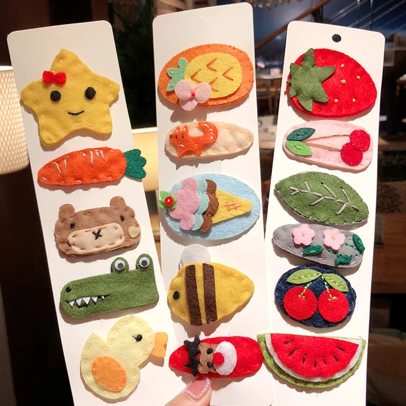 

New Children Cartoon Hair Clips Crocodile Animal Felt Hairpins Watermelon Strawberry Fruit Barrettes Hair Accessories For Girls