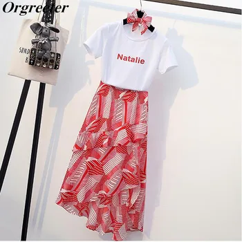 2020 Summer New 2 piece set Women Letter Printted White T-Shirt + Red/Black Layered Ruffles Mid-Calf Skirt Suit Plus Size Suits
2020 Summer New 2 piece set Women Letter Printted White T-Shirt + Red/Black Layered Ruffles Mid-Calf Skirt Suit Plus Size Suits