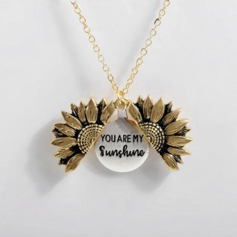 2019 New Women Open Locket Gold Necklace You are my sunshine Open Locket Sunflower Pendant Necklace Fashionable Elegant Necklace 
2019 New Women Open Locket Gold Necklace You are my sunshine Open Locket Sunflower Pendant Necklace Fashionable Elegant Necklace