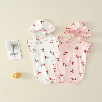 Summer Toddler Kids Baby Girl Cherry Print Flare Sleeve Rompers Hat Two-piece Kit Clothes Hot Style 
Summer Toddler Kids Baby Girl Cherry Print Flare Sleeve Rompers Hat Two-piece Kit Clothes Hot Style