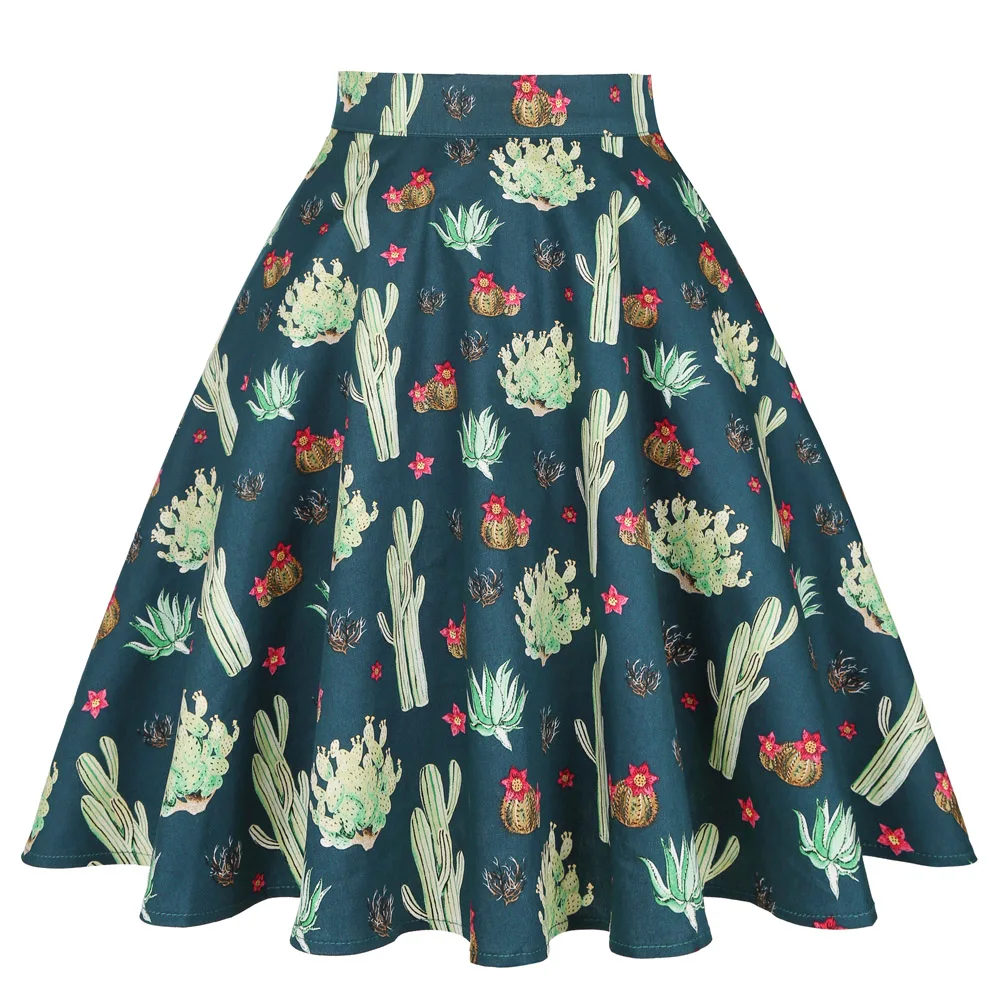Фото 2021 женские миди-юбка в складку Ретро стиль 50-х 60-х годов с цветочным принтом