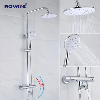 ROVATE Thermostatic Shower System Mixer Faucet Sets, Bath Faucet with 5-Function Hand Shower and 220mm Shower Head Brass Chrome
ROVATE Thermostatic Shower System Mixer Faucet Sets, Bath Faucet with 5-Function Hand Shower and 220mm Shower Head Brass Chrome