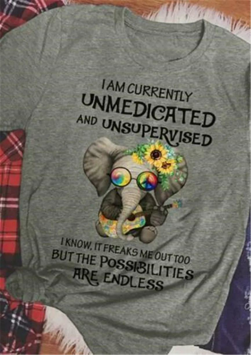 Elephant I Am Currently Unmedicated And Unsupervised Men T-Shirt Grey Short-Sleeved Tee Shirt
Elephant I Am Currently Unmedicated And Unsupervised Men T-Shirt Grey Short-Sleeved Tee Shirt