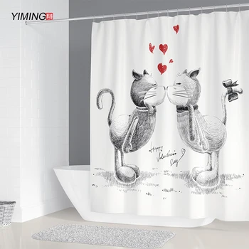 3D cartoon kissing cat printing shower curtain bathroom partition waterproof curtain polyester fiber belt hook curtain 200*180cm 
3D cartoon kissing cat printing shower curtain bathroom partition waterproof curtain polyester fiber belt hook curtain 200*180cm