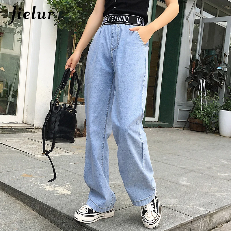 

Jielur Women Jeans Solid Color Denim Pants High Waist Jeans Female Hipster Light Blue Pantalones Jean Mujer M-5XL 2021 New