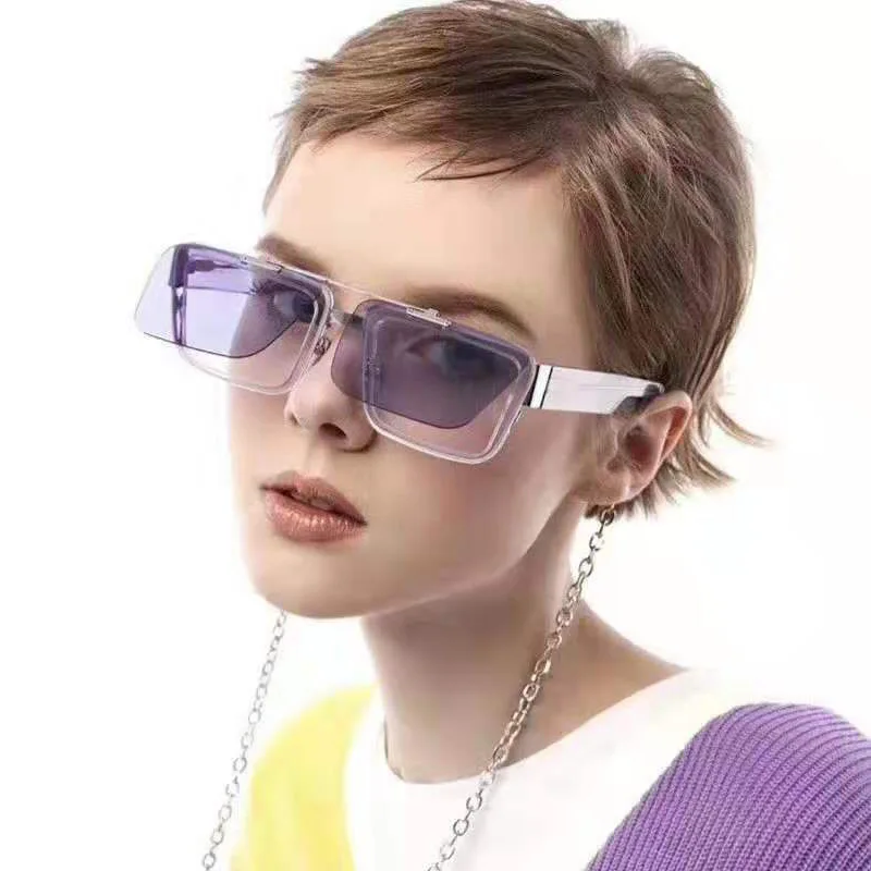 

Квадратные флип-ап солнцезащитные очки бренда класса «Люкс» яркие цвета солнцезащитные очки для женщин и мужчин оправы для очков двойные линзы фиолетовые очки