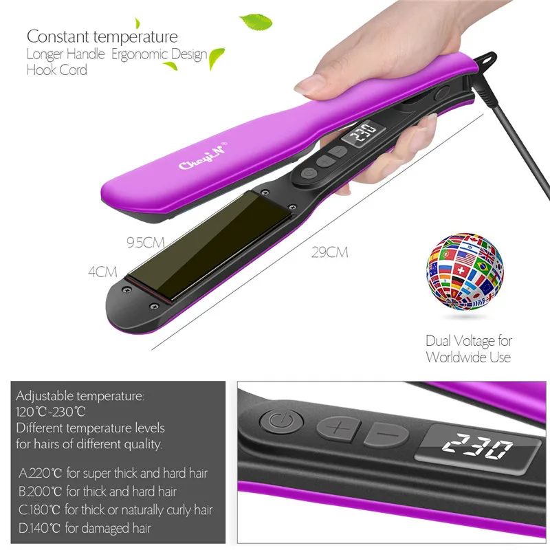 CkeyiN LCD Temperature Control Flat Iron Professional Hair Straightener Curler Negative Ion Straightening Wand Roller Wide Plate
CkeyiN LCD Temperature Control Flat Iron Professional Hair Straightener Curler Negative Ion Straightening Wand Roller Wide Plate