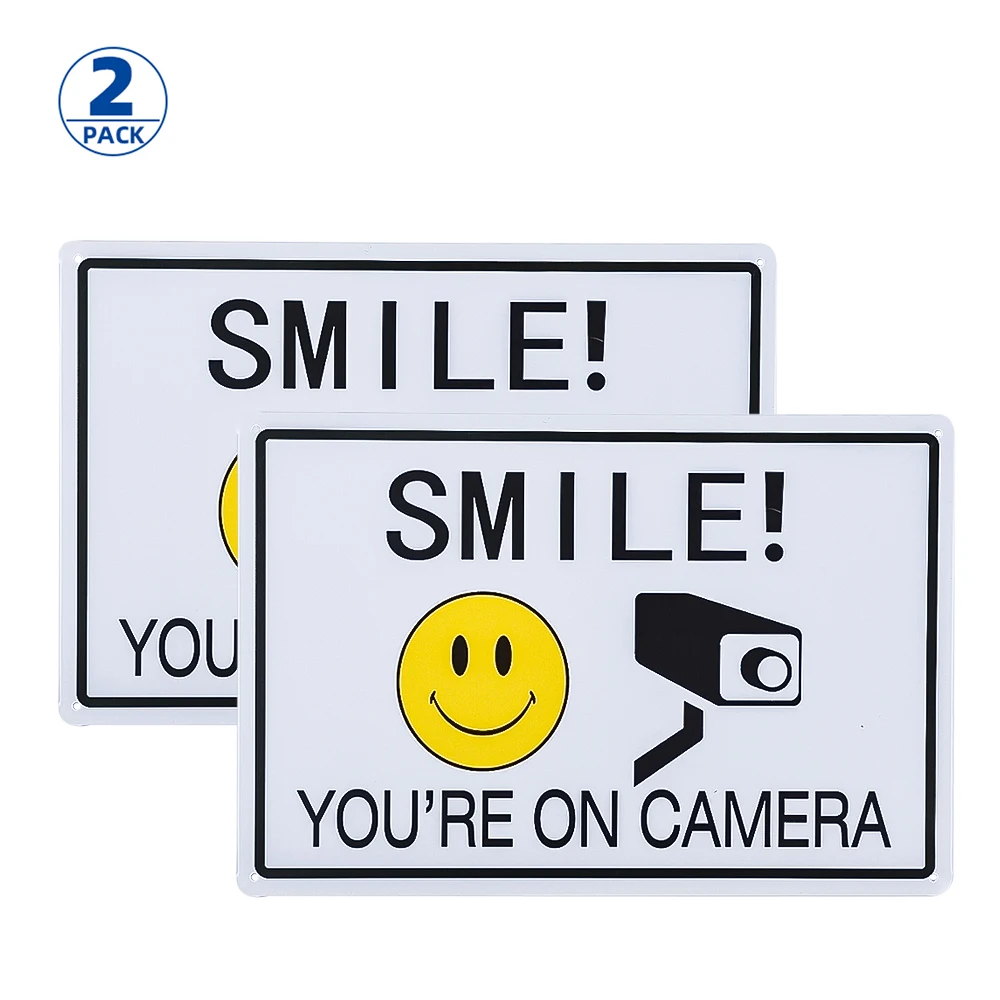 

DL--(2 Pack)Smile You're On Camera Sign, Video Surveillance Sign, Warning for CCTV Monitoring System