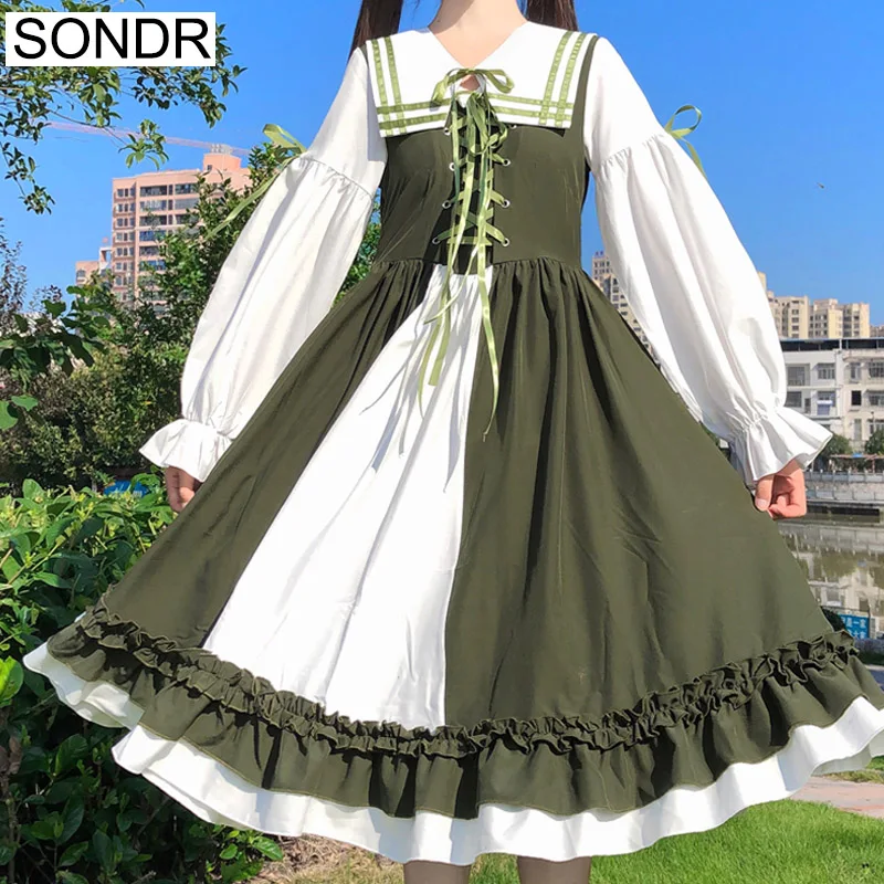 Lolita Girly Color Block Ruffle Dress 2020 Autumn Sweet Cute Bow High Waist A-Line Big Hem Dress Women Soft Girl Kawaii Dresses
Lolita Girly Color Block Ruffle Dress 2020 Autumn Sweet Cute Bow High Waist A-Line Big Hem Dress Women Soft Girl Kawaii Dresses