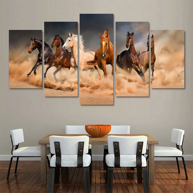 White Horse Animal Canvas Print Painting Framed Home Decor Wall Art Poster 5Pcs 