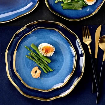 Luxury Gold Inlay Blue Ceramic Dinner Plates Fish Plate Bowl Dish Salad Bowl Dessert Plate Dinnerware Set Dropship Wholesale
Luxury Gold Inlay Blue Ceramic Dinner Plates Fish Plate Bowl Dish Salad Bowl Dessert Plate Dinnerware Set Dropship Wholesale