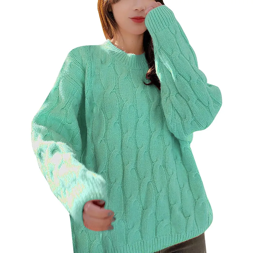 Jaycosin Fashion Women Casual Simple Long Sleeve Knitting Sweater Stylish Solid Color Comfortable Warm Lazy Wind Sweater