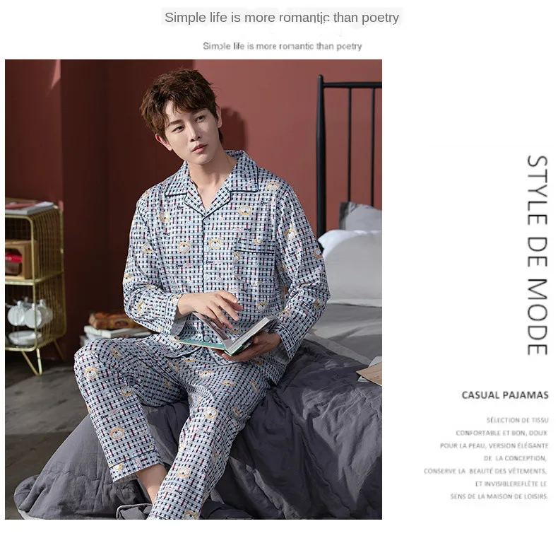 2020 Men's pajamas soft Thin Long-Sleeved Trousers Cardigan Lapel Men's Home Wear Dad Pajamas Men Pajama Sets pijama hombre 2020 Men's pajamas soft Thin Long-Sleeved Trousers Cardigan Lapel Men's Home Wear Dad Pajamas Men Pajama Sets pijama hombre